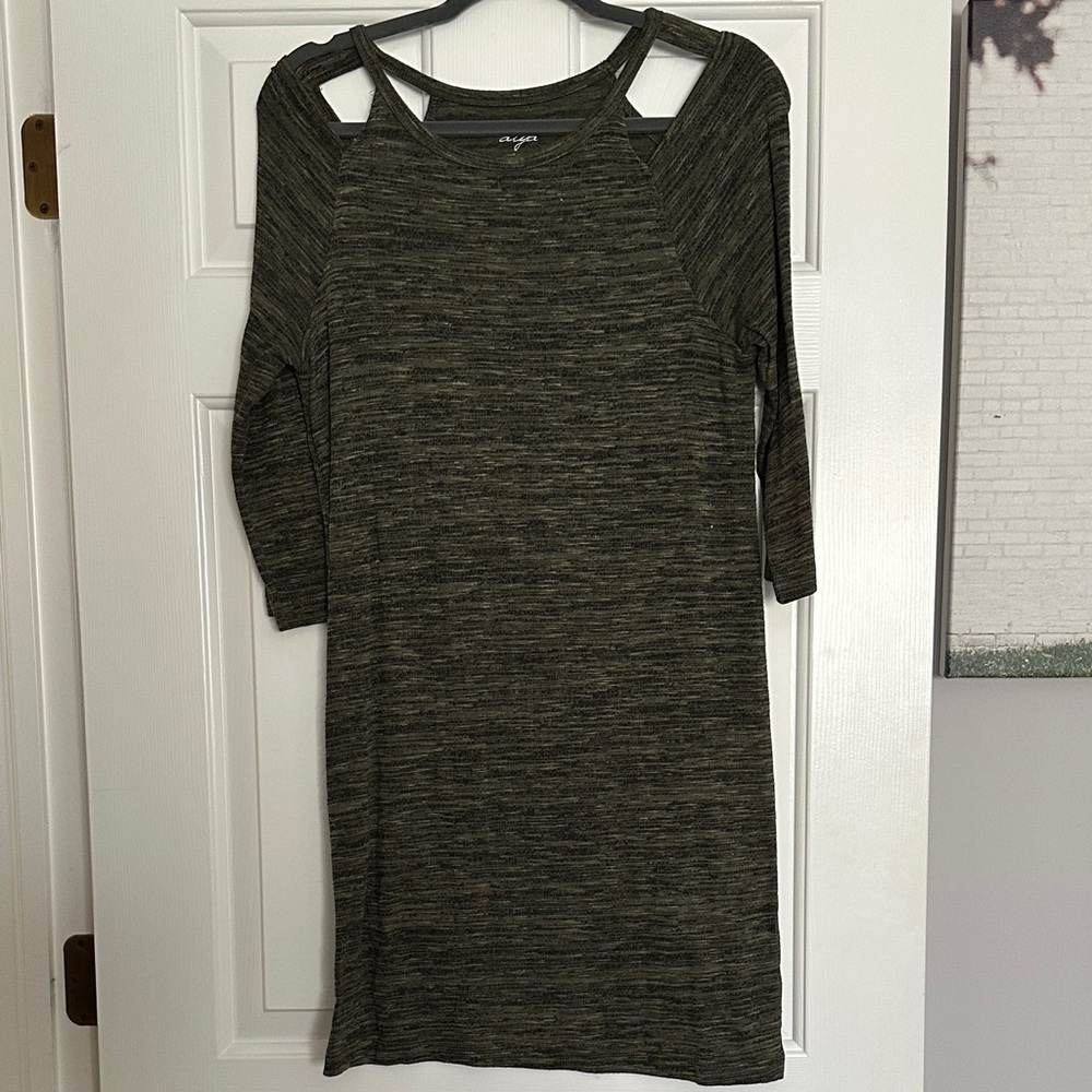 Alya Long Sleeve Olive Dress with Cutout Details
